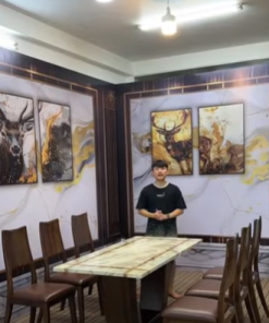 Bàn ăn mặt đá Cẩm Thạch 6 ghế bọc đệm da cao cấp