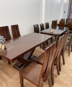 Bàn ăn chân thuyền chéo kèm 6 ghế H3 vai cong