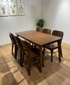 Bộ bàn ăn chữ nhật 6 ghế tai voi mặt gỗ