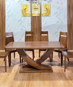 Bộ bàn ăn chân thuyền chéo 6 ghế tay lọt