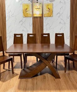 Bộ bàn ăn chân chữ X 6 ghế tay lọt