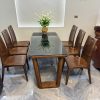 Bộ bàn ăn chân quỳ nguyên khối 6 ghế anh đào