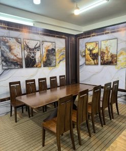 Bộ bàn ăn chân chữ X 10 ghế gỗ sồi Nga