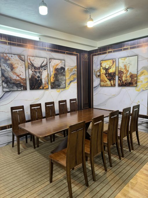 Bộ bàn ăn chân chữ X 10 ghế gỗ sồi Nga