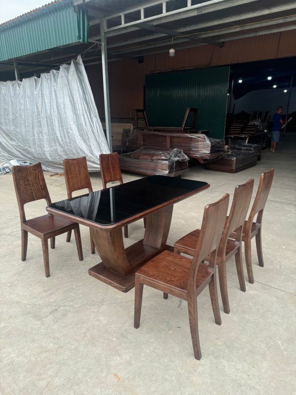 Bàn chân chữ U hộp 6 ghế ba tiêu gỗ sồi Nga 