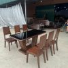 Bộ bàn chân chữ U hộp 6 ghế ba tiêu gỗ sồi Nga