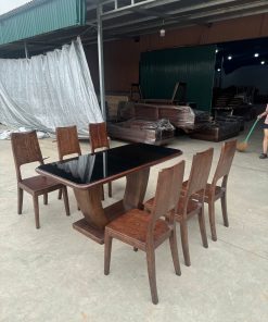 Bộ bàn chân chữ U hộp 6 ghế ba tiêu gỗ sồi Nga