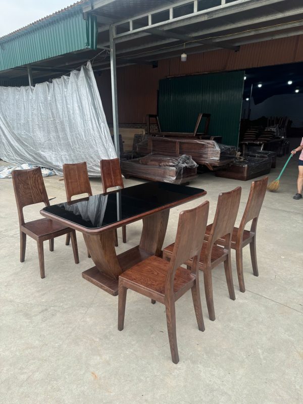 Bàn chân chữ U hộp 6 ghế ba tiêu gỗ sồi Nga 