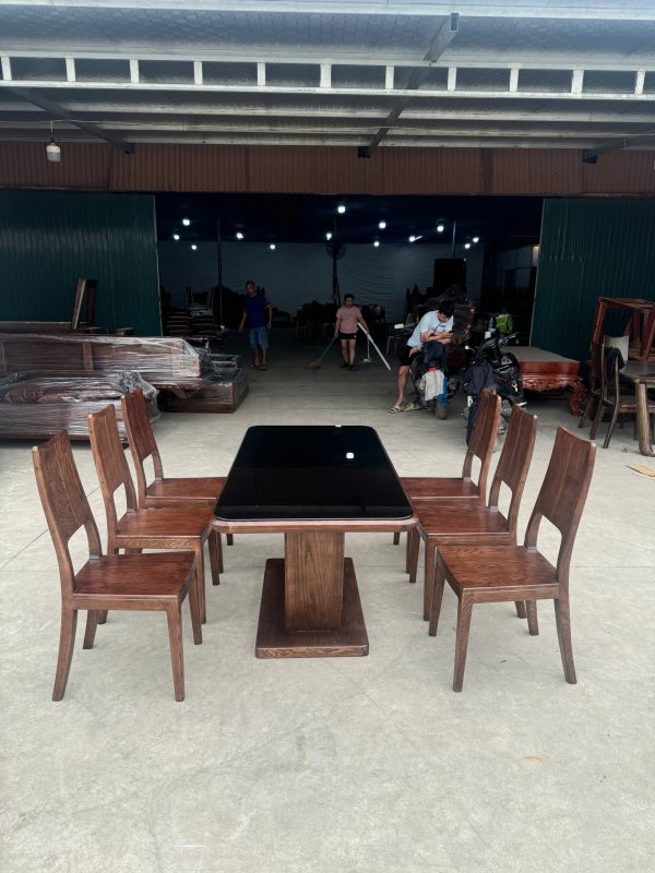 Bàn chân chữ U hộp 6 ghế ba tiêu gỗ sồi Nga 