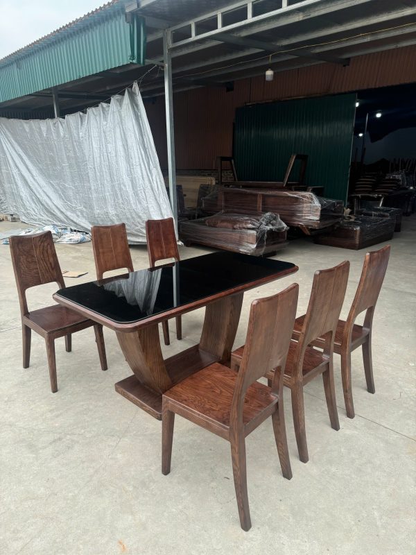 Bàn chân chữ U hộp 6 ghế ba tiêu gỗ sồi Nga 