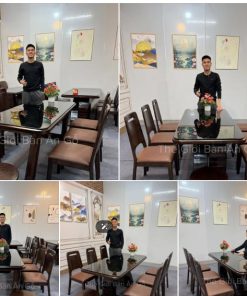 Bàn ăn 6 ghế ba tiêu khoét vai bọc đệm da