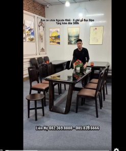 Bộ bàn ăn chân Nguyên Khối 6ghế ba tiêu khoét mặt đệm