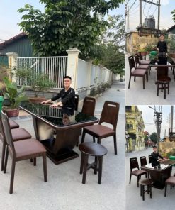Bộ bàn ăn chân thuyền 6 ghế ba tiêu khoét bọc đệm