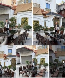 Bộ bàn ăn gỗ chân chữ X 8ghế gỗ và 8 ghế bọc đệm da